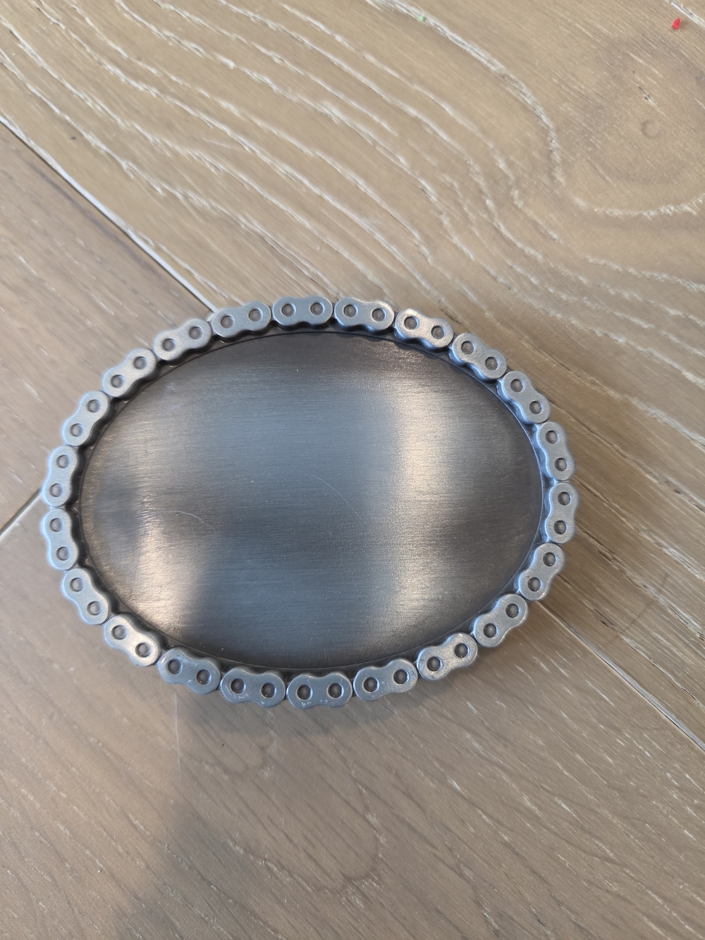 Oval Motorcycle Chain Edge Blank Belt Buckle Gunmetal Black